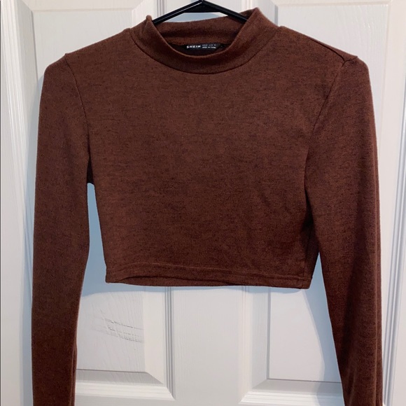 Shein Brown Mock Neck Crop Long Sleeve - Picture 1 of 2